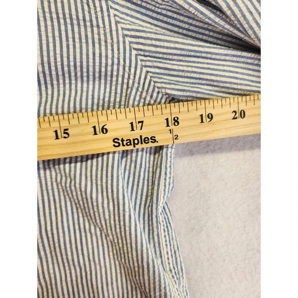 Ralph Lauren Kids Blue White Striped Seersucker Button Down Shirt Size L 14-16‎